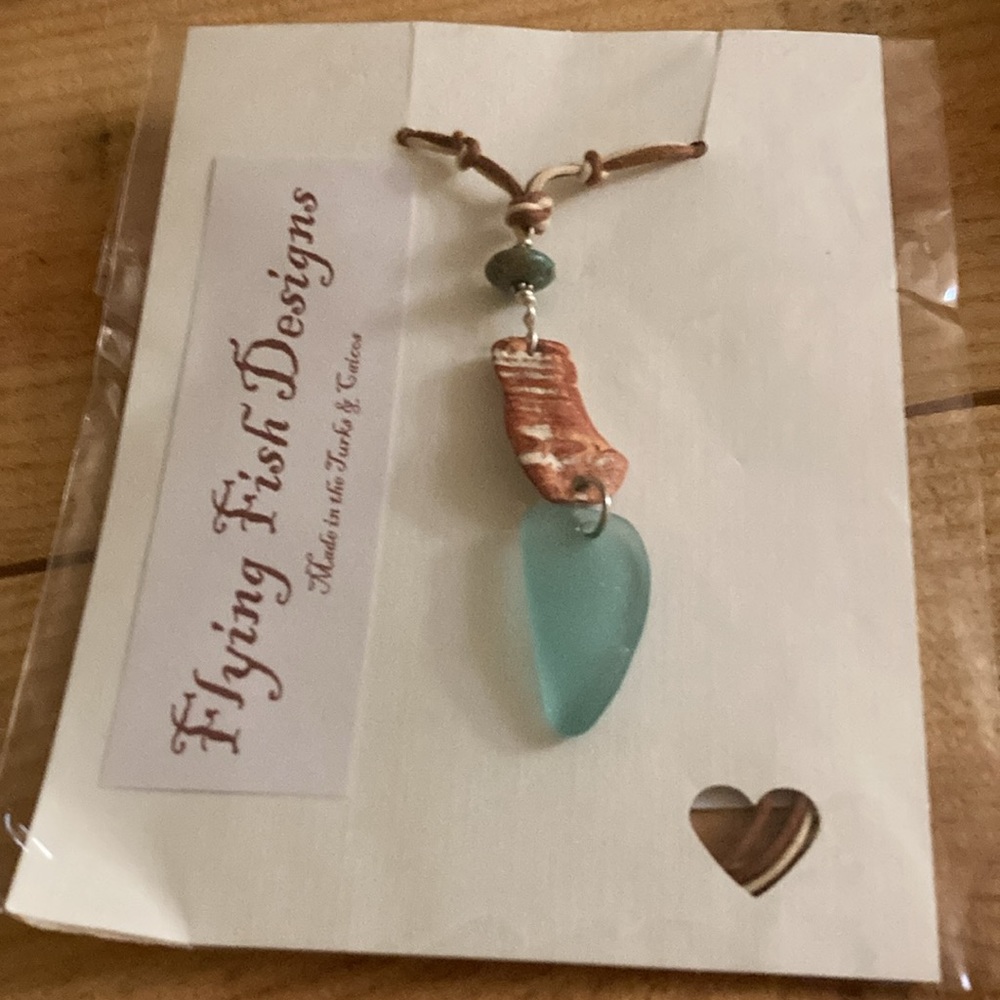 Sea glass Pendant with Cotton/Rawhide Cord